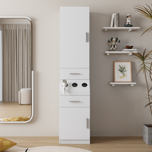MISSUNNY Salon Station featuring 2 Tier Door Shelf, 2 Drawer Styling Cabinet, Large Storage Cabinet and 3 Hot Tool Holders,Perfect for Barbers and Stylists