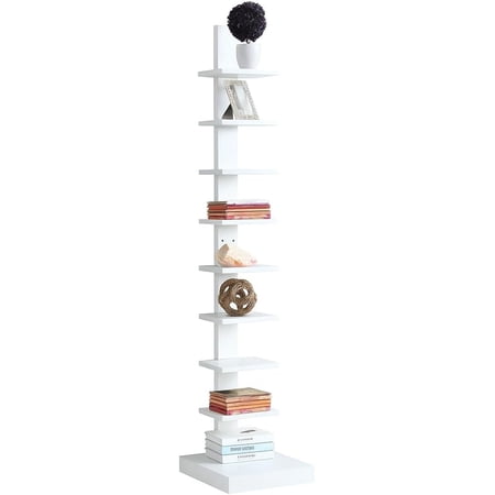 MISSUNNY Standing Spine Bookshelf, White, 67" Tall, Modern Slim Bookcase for Small Spaces