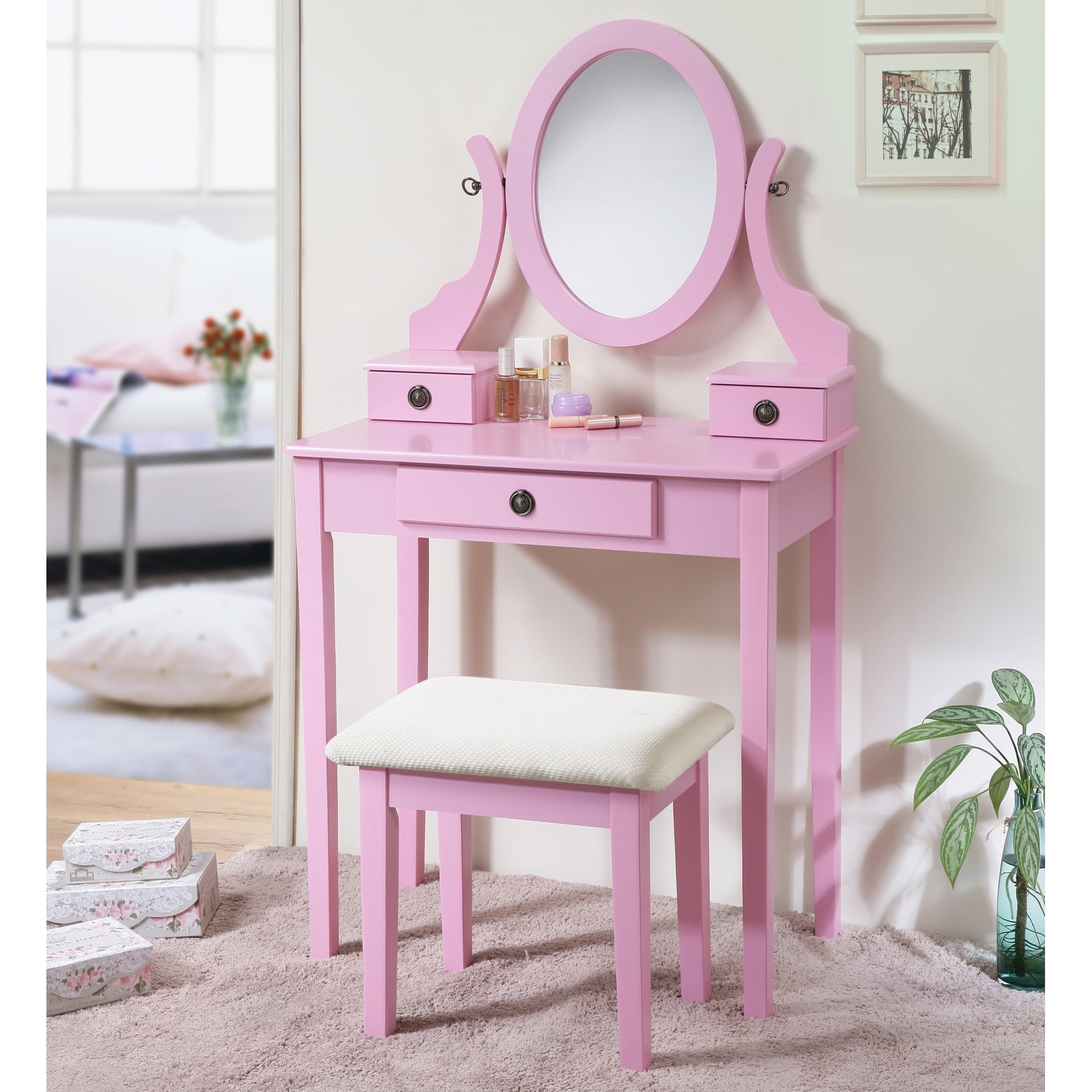 strapless open back dress Pink Glass Vanity Set | Dressing Table | Retro Vintage Unique main image 0