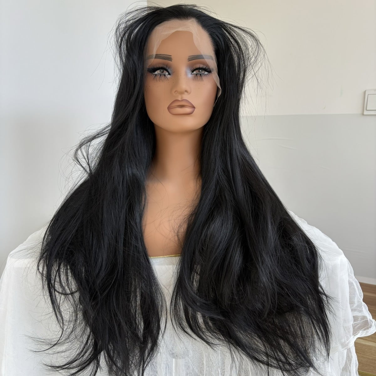 MISSWEN 26 inch Cosplay Black Long Full Head Fashion Heat Resistant Hair Lace Front Wigs