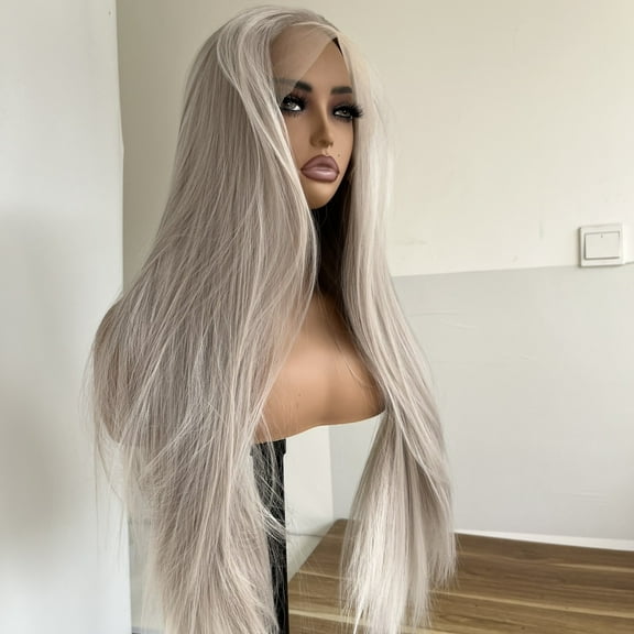MISSWEN Female Heat Resistant Hair Full Head 26 inch Lace Front Wigs Silver Gray Party Fashion Long