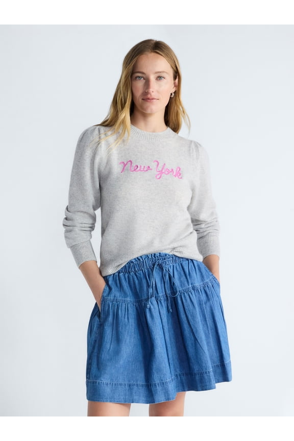 Women's and Women's Plus Embroidered Cashmere Sweater, Midweight, Sizes XS-3X
