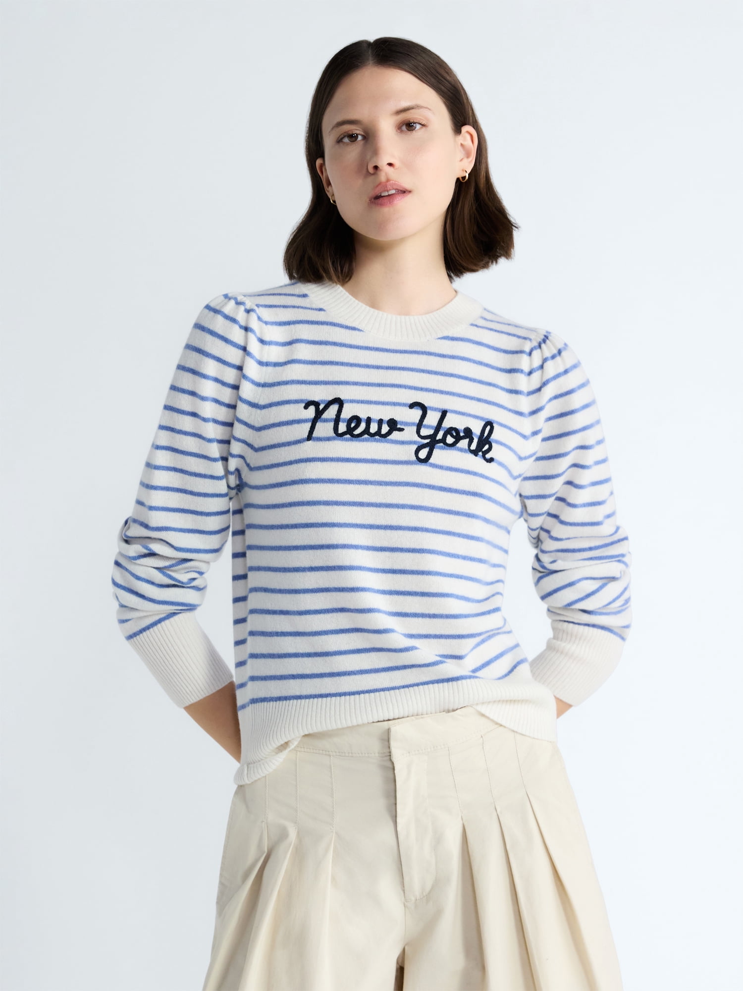 Free Assembly Women's and Women's Plus Embroidered Cashmere Sweater, Midweight, Sizes XS-3X