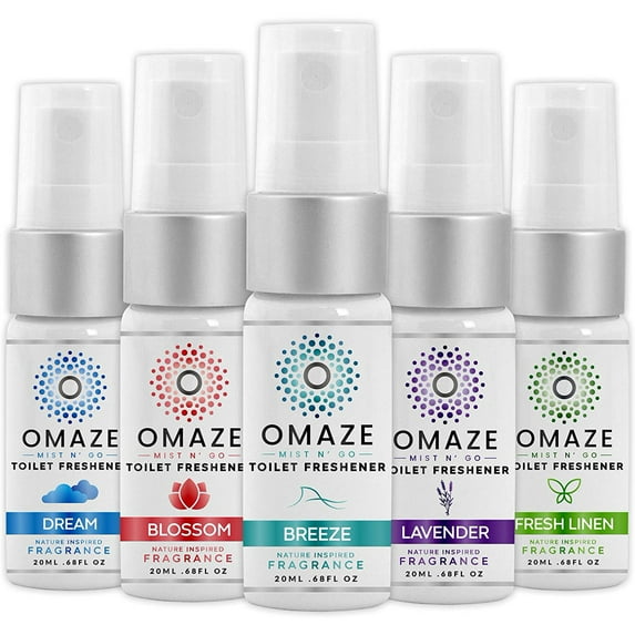 MIST N' GO By OMAZE Refresh Toilet Spray | Bathroom Spray Odor Eliminator | Toilet Smell Eliminator Deodorizer 5 Pack 0.68 Fl Oz (Travel Size)