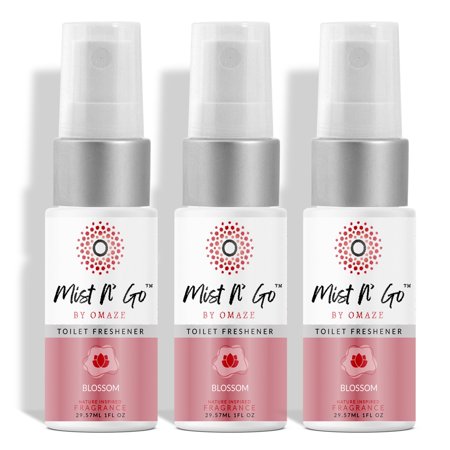 MIST N' GO By OMAZE Refresh Toilet Spray | Bathroom Spray Odor Eliminator | Toilet Smell Eliminator Deodorizer - Blossom (0.68 Oz x3)