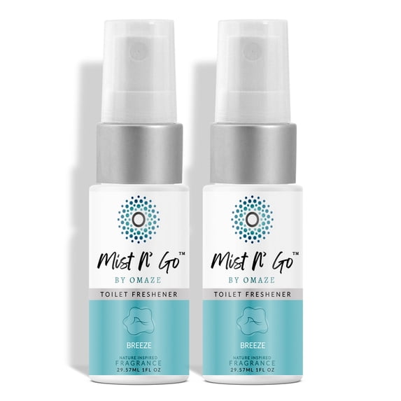 MIST N' GO By OMAZE Refresh Toilet Spray | Bathroom Spray Odor Eliminator | Toilet Smell Eliminator Deodorizer - Breeze (0.68 Oz x2)