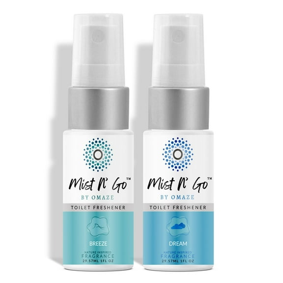 MIST N' GO By OMAZE Refresh Toilet Spray | Bathroom Spray Odor Eliminator | Toilet Smell Eliminator Deodorizer - Breeze + Dream (0.68 Oz x2)