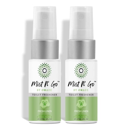 MIST N' GO By OMAZE Refresh Toilet Spray | Bathroom Spray Odor Eliminator | Toilet Smell Eliminator Deodorizer - Fresh Linen (0.68 Oz x2)