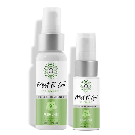 MIST N' GO By OMAZE Refresh Toilet Spray | Bathroom Spray Odor Eliminator | Toilet Smell Eliminator Deodorizer - Fresh Linen (2 Oz x1 + 0.68 Oz x1)