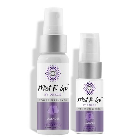 MIST N' GO By OMAZE Refresh Toilet Spray | Bathroom Spray Odor Eliminator | Toilet Smell Eliminator Deodorizer - Lavender (2 Oz x1 + 0.68 Oz x1)