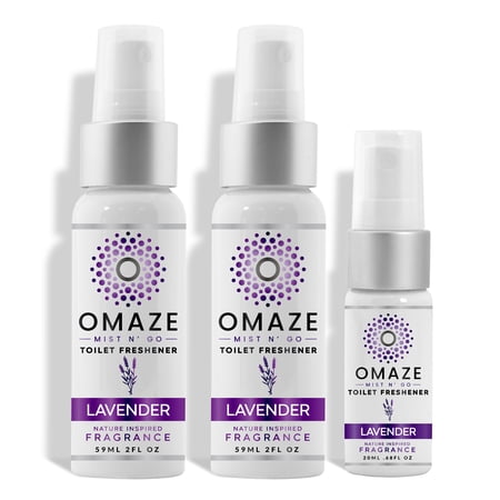 MIST N' GO By OMAZE Refresh Toilet Spray | Bathroom Spray Odor Eliminator | Toilet Smell Eliminator Deodorizer - Lavender (2 Oz x2 + 0.68 Oz x1)
