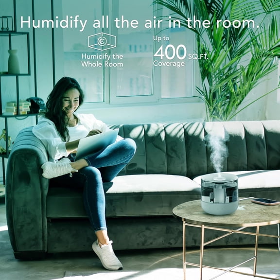 MISTIC 4 Whole Room Ultrasonic Humidifier, Top-Fill, Aromatherapy, 1-Gallon Tank, 3 Mist Settings, Ambient Lighting, Whisper-Quiet, Included Scent Pads, Air Humidifier for Kids and Home