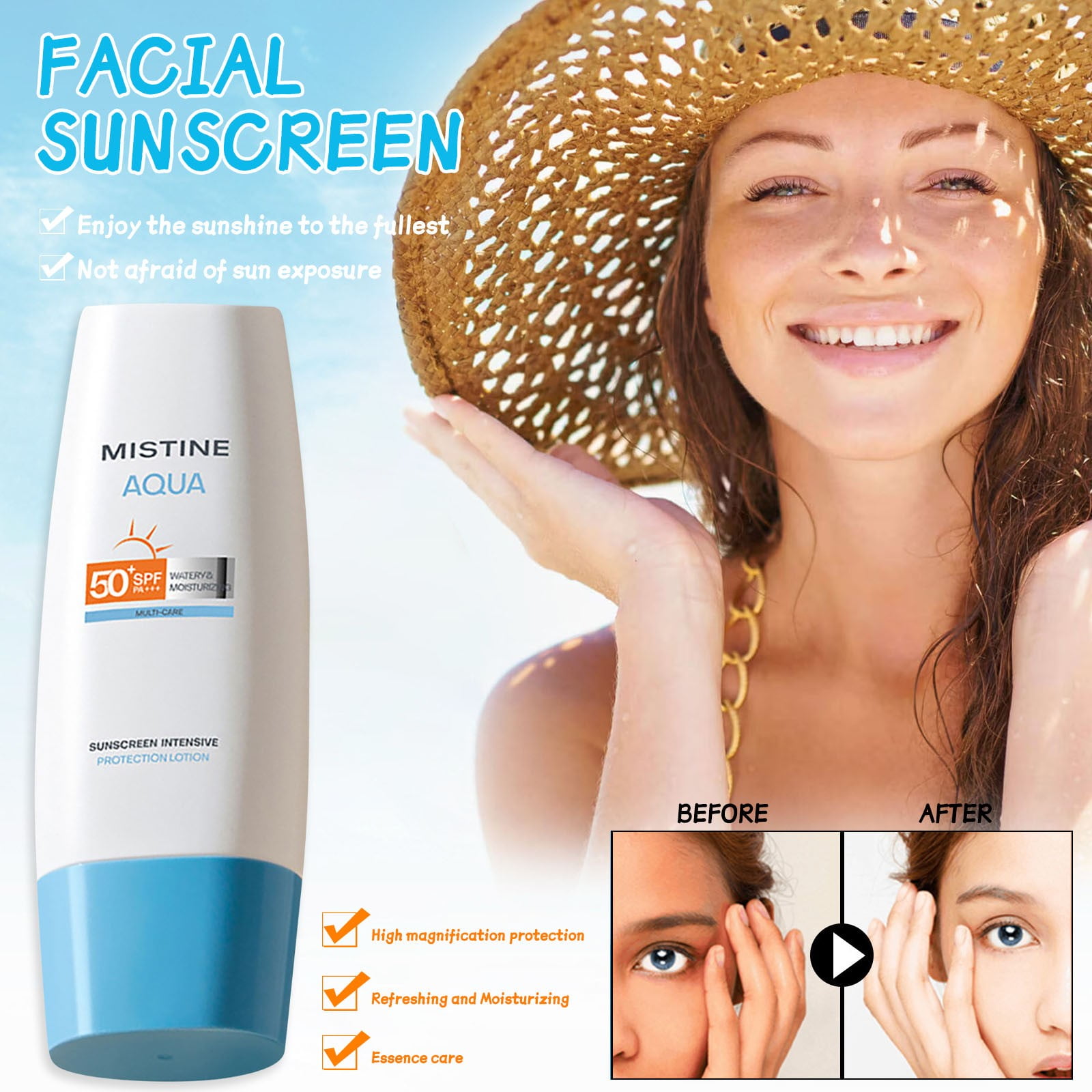 MISTINE Sunscreen for Face SPF 50, Lightweight Milky Lotion, NonGreasy