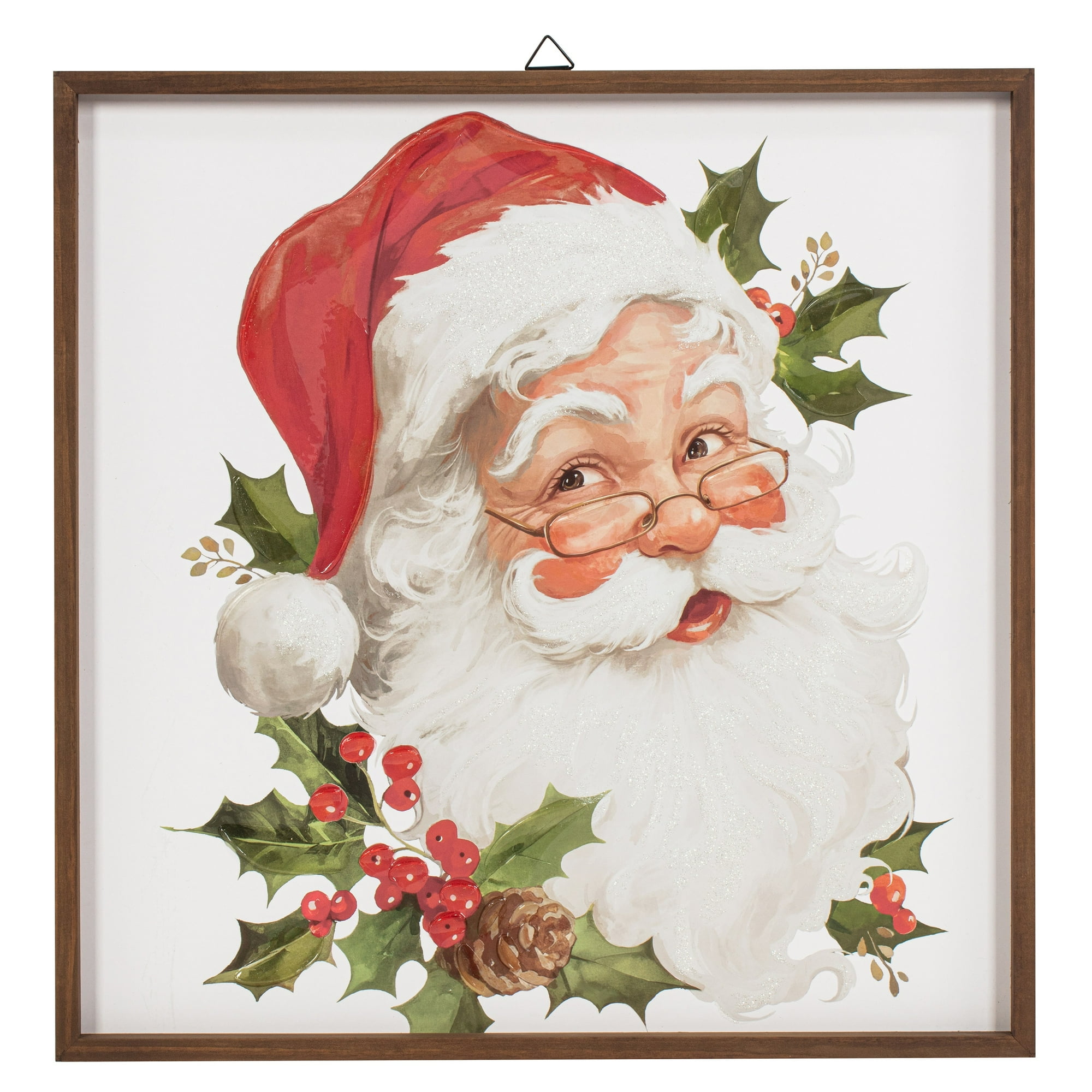 Mistletoe Santa Framed Transitional Christmas Wall Art, 22" x 22", by Holiday Time