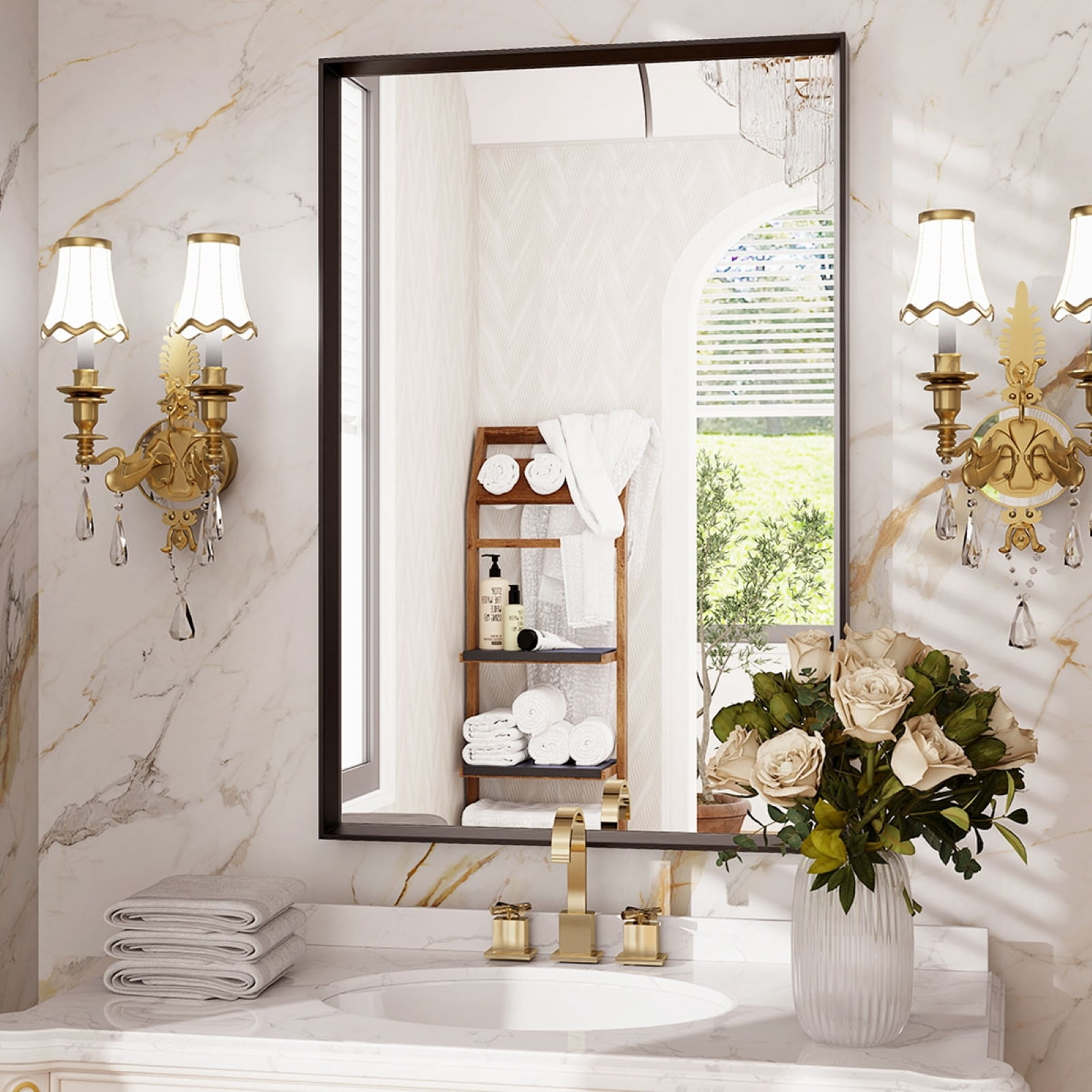 MISTORY 30"x20" Bathroom Mirror Rectangular Wall Mirror with Deep Frame, Black