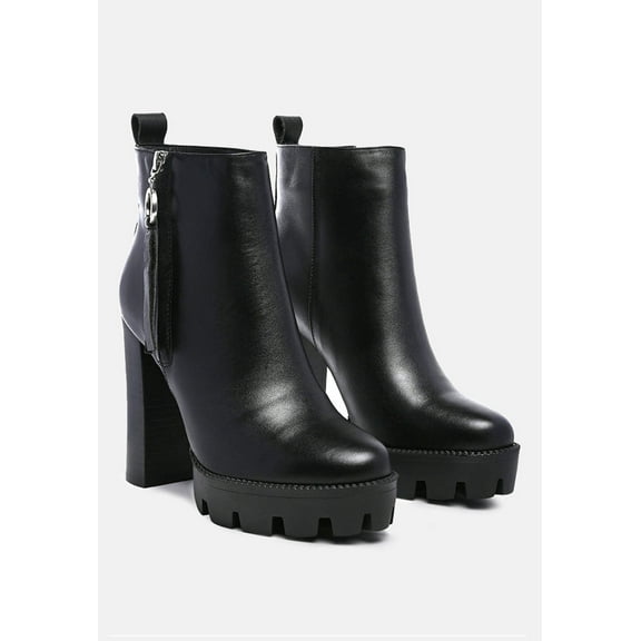 MISTRESS High Block Heeled Chunky Leather Boot in Black