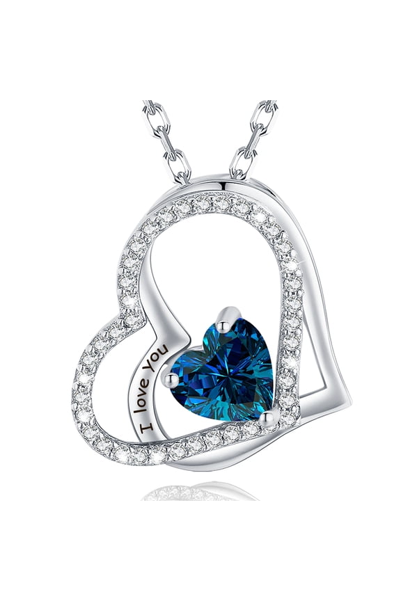 I Love You Birthstone Necklaces for Women, 925 Sterling Silver Necklace with Heart Pendant, Jewelry Birthday Gifts for Her, Wife, Mom, Girlfriend Valentine's Day and Christmas