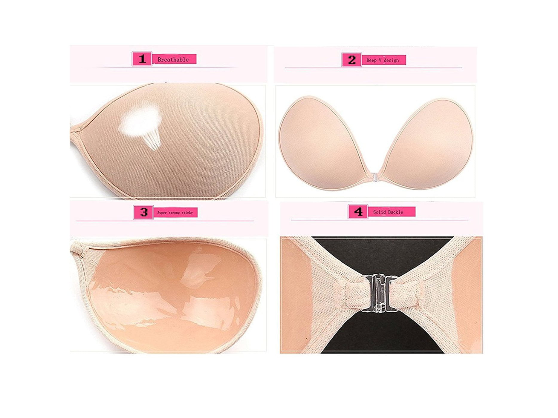 MITALOO Push up Strapless Self Adhesive Plunge Bra Invisible Backless  Sticky
