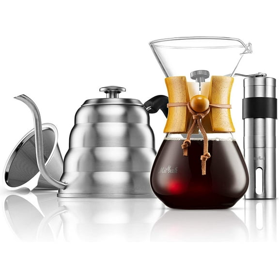 MITBAK Pour Over Coffee Maker Set | Kit Includes 40 OZ Gooseneck Kettle with Thermometer, Coffee Mill Grinder & 20 OZ Coffee Dripper Brewer | Great Replacement for Coffee Machines | Excellent...