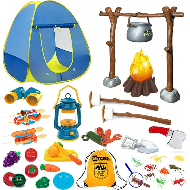 MITCIEN Kids Camping Set with Campfire Play Tent Binoculars Oil Lantern
