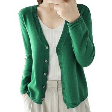 MITCOWBOY Cardigan Sweaters for Women Women's Spring And Autumn Leisure Loose Solid Long Sleeve Button Knitted Soft Cardigan Coat Sweaters for Women Winter Coats for Women 2024 Trendy Army Green L