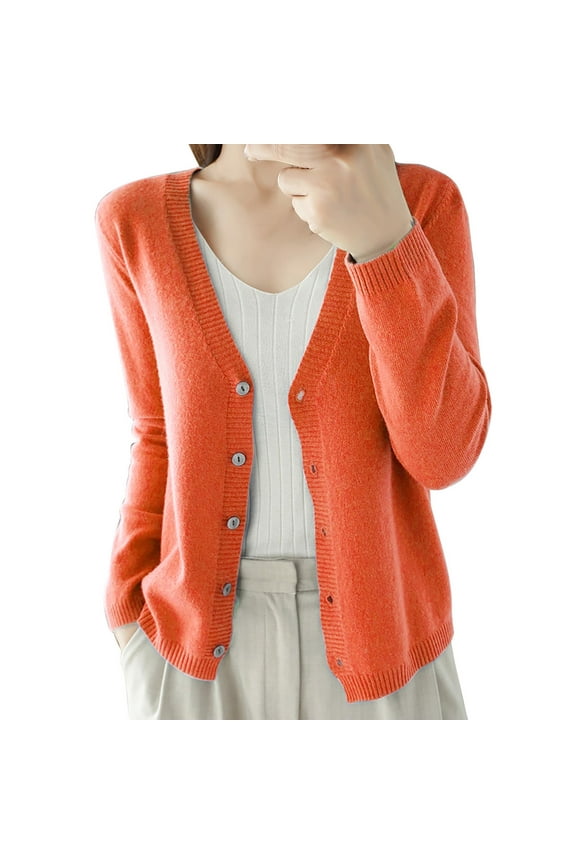 MITCOWBOY Cardigan Sweaters for Women, Women's Spring And Autumn Leisure Loose Solid Long Sleeve Button Knitted Soft Cardigan Coat, Sweaters for Women, Winter Coats for Women 2024 Trendy, Orange S