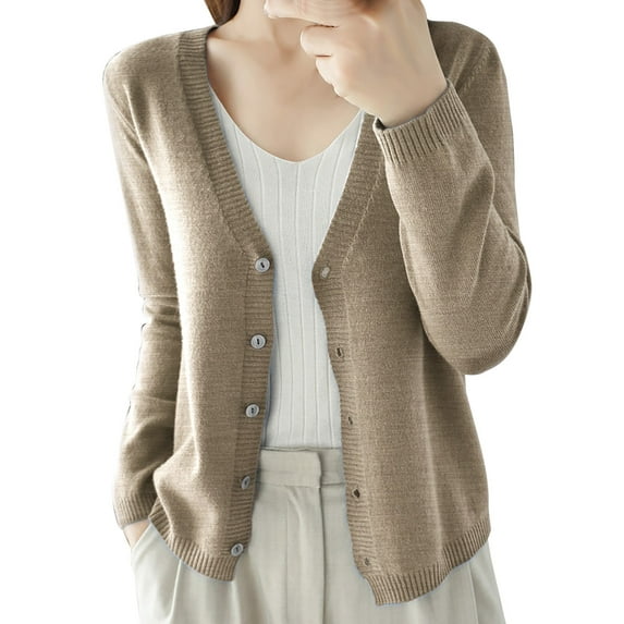 MITCOWBOY Cardigan Sweaters for Women, Women's Spring And Autumn Leisure Loose Solid Long Sleeve Button Knitted Soft Cardigan Coat, Sweaters for Women, Winter Coats for Women 2024 Trendy, Khaki 2XL