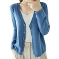 thumbnail image 1 of MITCOWBOY Cardigan Sweaters for Women Women's Spring And Autumn Leisure Loose Solid Long Sleeve V Neck Button Knitted Soft Cardigan Coat Sweaters for Women Winter Coats for Women 2024 Trendy Blue S, 1 of 6