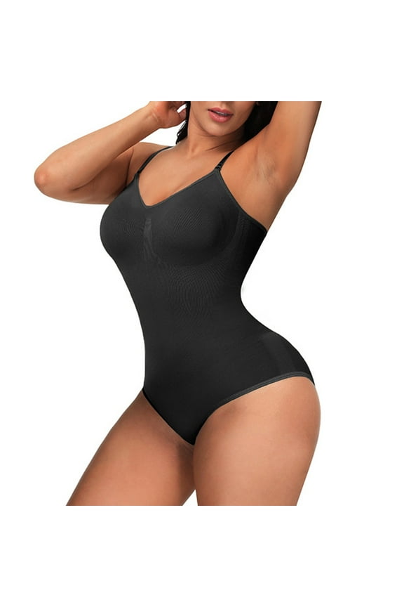 MITCOWBOY Corset Top, Shapewear Bodysuit Thong for Women Tummy Control Thong Body Shaper Slimming Bodysuit with Built In Bra Deep V, White Corset Top, Black Corset Top, Black M ()