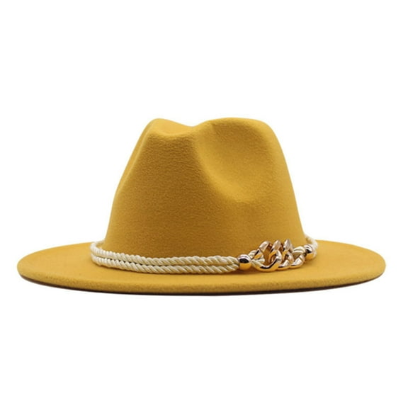 MITCOWBOY Felt Hats for Women Hat Fedora Classic Wide Belt Floppy Wool Womens Hat Panama Buckle Caps Womens Fedora Hat Fall Fall Hats for Women 2024 Yellow One Size