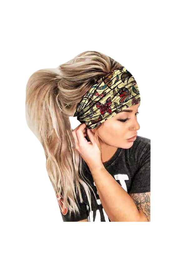 MITCOWBOY Headbands for Women Hair Headband Print Head Women Headband Elastic Wrap Headband Bandana Headband Hair Scarf for Women Yellow One Size