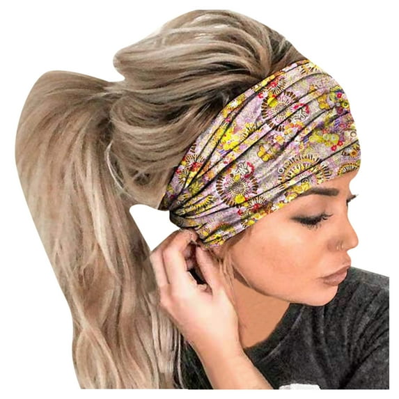 MITCOWBOY Headbands for Women Headband Hair Elastic Wrap Women Head Print Headband Headband Bandana Headband Hair Scarf for Women Yellow One Size Clearance!
