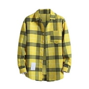 MITCOWBOYS MITCOWBOY Mens Shirts Mens Casual Fall Shirt Lapel Button Long Sleeve Shirt Tops Men's Cardigan Mens Flannel Shirt Plaid Shirts For Men Green M Clearance！