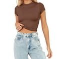 thumbnail image 1 of MITCOWBOY Womens Tops, Womens Fashion Summer Short Sleeve Cute Crop Tops Casual Basic Crewneck Slim Fit T Shirts, Shirts for Women, Pink Shirts for Women, Coffee XL (clearance), 1 of 5