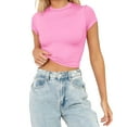 thumbnail image 1 of MITCOWBOY Womens Tops, Womens Fashion Summer Short Sleeve Cute Crop Tops Casual Basic Crewneck Slim Fit T Shirts, Shirts for Women, Pink Shirts for Women, Pink S, 1 of 5