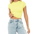 thumbnail image 1 of MITCOWBOY Womens Tops, Womens Fashion Summer Short Sleeve Cute Crop Tops Casual Basic Crewneck Slim Fit T Shirts, Shirts for Women, Pink Shirts for Women, Yellow M (clearance), 1 of 5