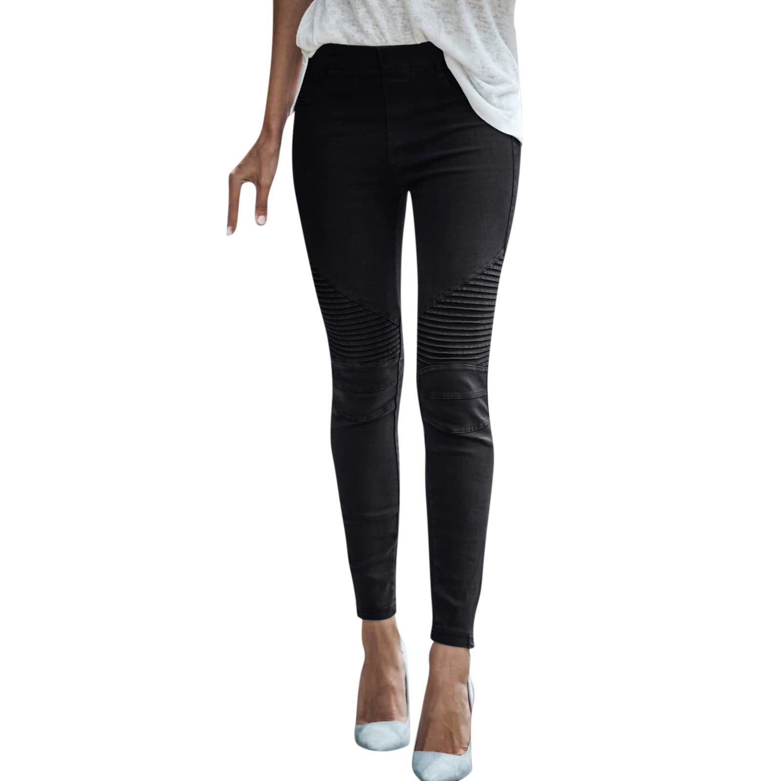 MITCOWBOY Womens Pants Casual Women's Solid Pocket Trousers Pants Tights Leggings Splice Elastic Pant Wide Leg Pants Woman Linen Pants Women Black L Clearance！