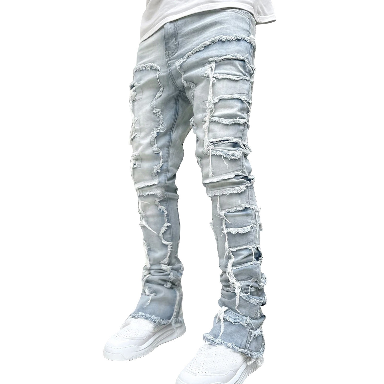 MITCOWBOY Men s Jeans Men s Denim Straight Leg Street Sharpened Jeans Mens Cargo Work Pants Mens Designer Jeans Blue L Clearance