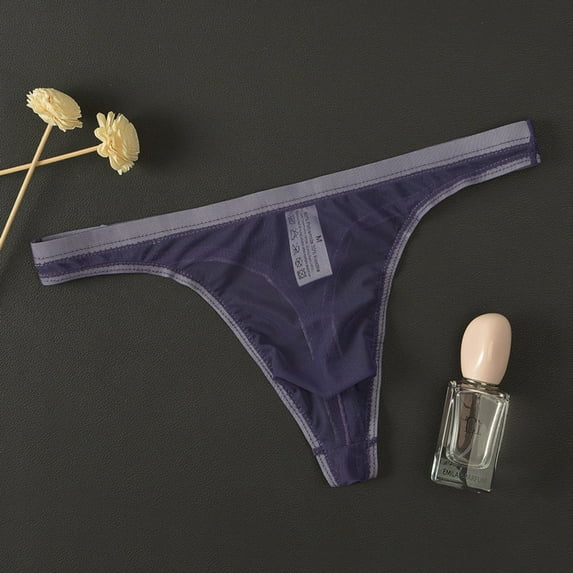 MITCOWBOYS Mens Thong, Mens Ransparent Thong Thin Mesh Sexy Underwear Fun, Mens Underwear, Mens Shorts, Purple Xl