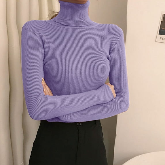 MITCOWBOYS Womens Sweaters, Womens Turtleneck Long Sleeved Leggings Tight Knit Sweater with A Slim Black Pullover Underneath The Lapel, Sweaters for Women, Cardigan Sweaters for Women, Purple