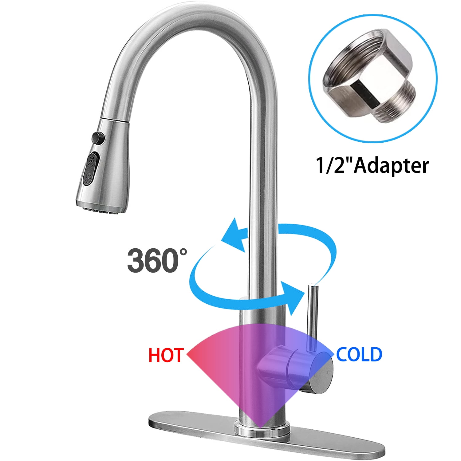 MITOJOSYEER Kitchen Faucet with Pull Down Sprayer，304 Stainless Steel