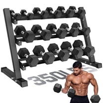 MITONOS 150/350 Dumbbell Sets with Rack, Rubber Hex Dumbbells, Free Weight set for Home Gym, Hand Weights with Chrome Handle for Strength Training with Rack