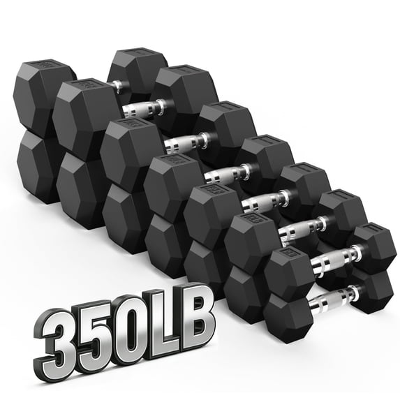 MITONOS 150/350 Dumbbell Sets with Rack, Rubber Hex Dumbbells, Free Weight set for Home Gym, Hand Weights with Chrome Handle for Strength Training