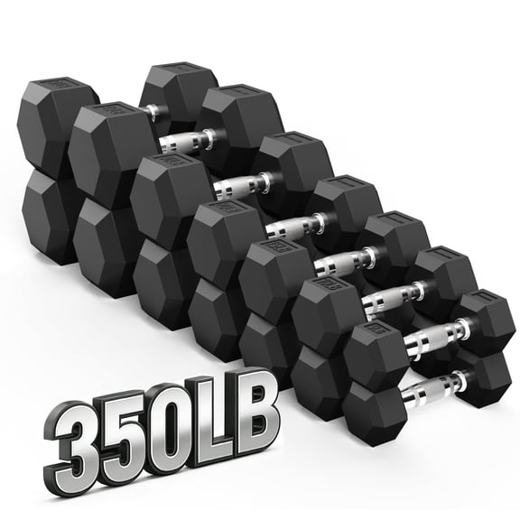 MITONOS 150/350 Dumbbell Sets with Rack, Rubber Hex Dumbbells, Free Weight set for Home Gym, Hand Weights with Chrome Handle for Strength Training