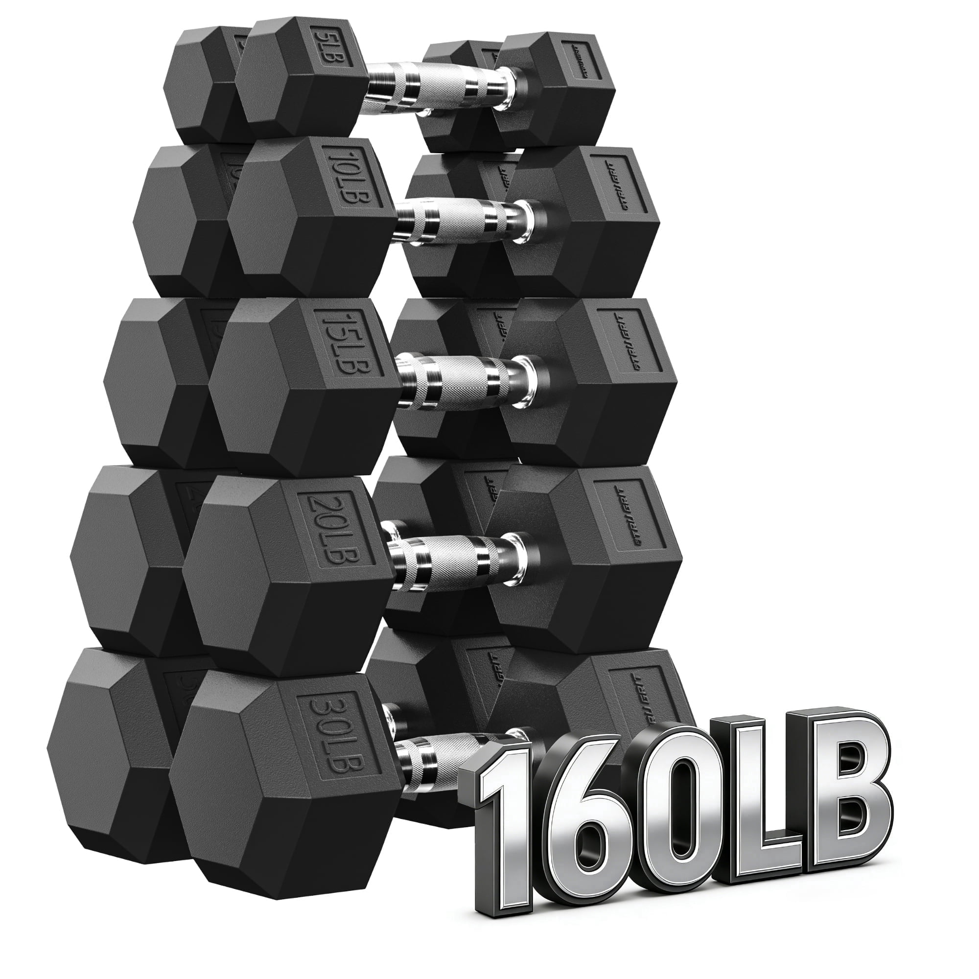MITONOS 160 Dumbbell Sets with Rack, Rubber Hex Dumbbells, Strength Training Weight Set Home Gym, Hand Weights with Chrome Handle for Strength Training