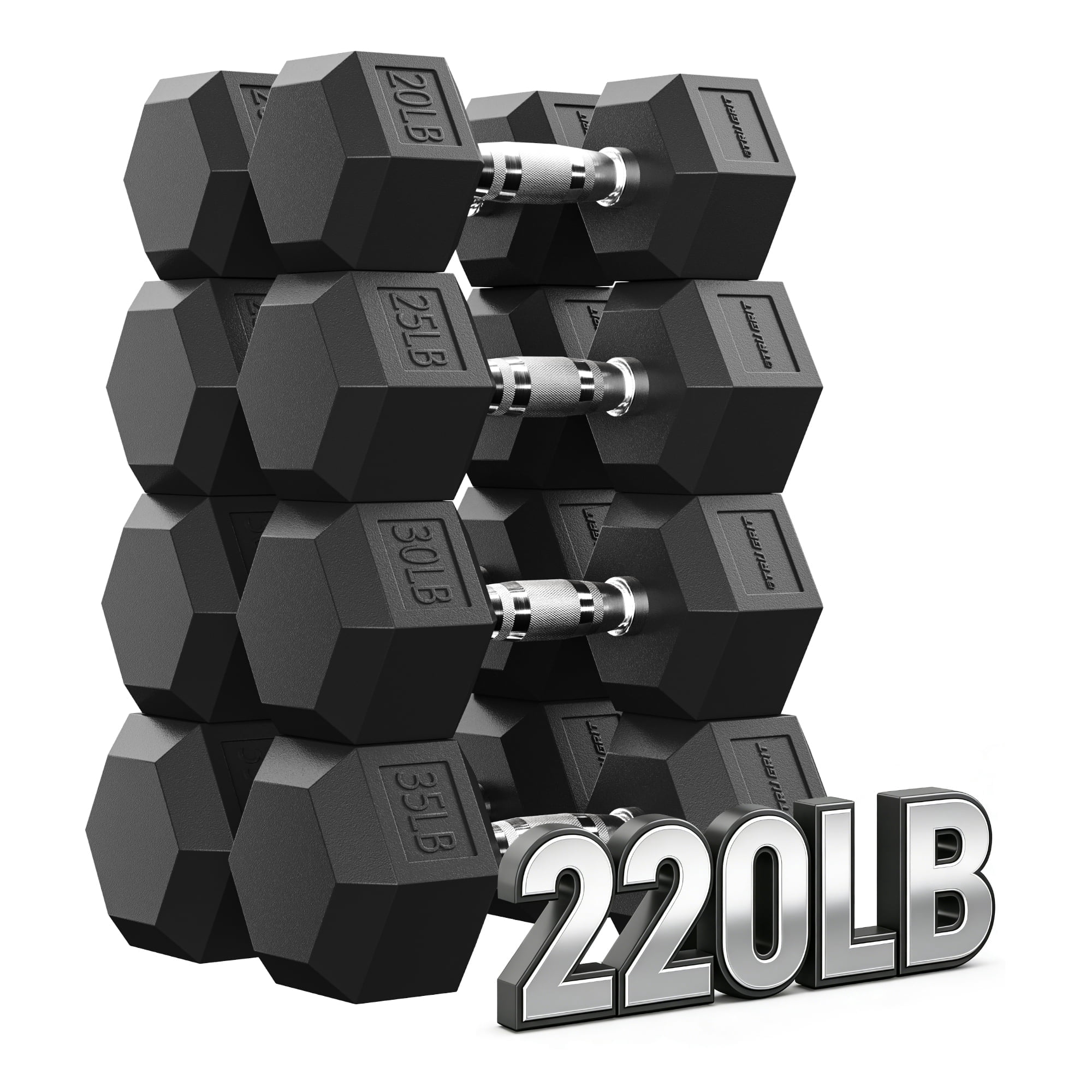 MITONOS 220 Rubber Hex Dumbbell Set, Rubber Hex Dumbbells, Free Weight set for Home Gym, Hand Weights with Chrome Handle for Strength Training
