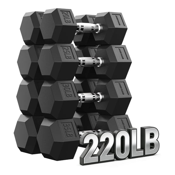 MITONOS 220 Rubber Hex Dumbbell Set, Rubber Hex Dumbbells, Free Weight set for Home Gym, Hand Weights with Chrome Handle for Strength Training