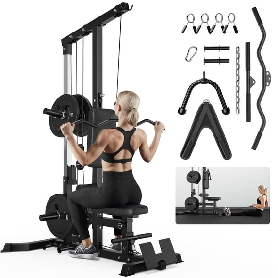MITONOS 3 in 1 LAT Pulldown Machine,LAT Row Cable Machine with AB Crunch and Cable Row Attachments for Home Gym,High or Low Pulley Stations (Black)