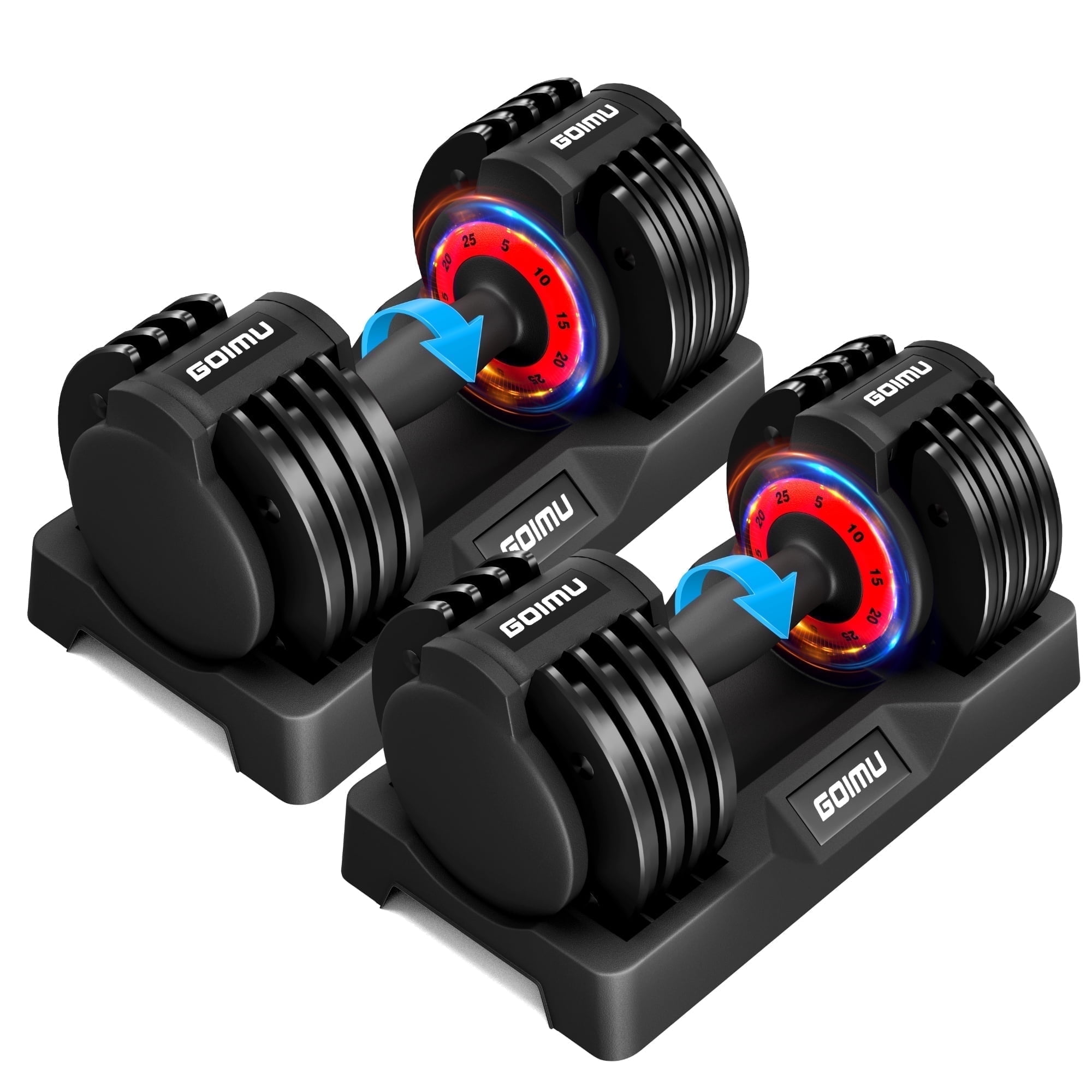 MITONOS Adjustable Dumbbell Set, 25/55LB Quick Adjust Dumbbells, 5-25LB and 11-55LB Single or Pair Dumbbell Weights, 5 in 1 Free Weight Dumbbell with Anti-Slip Handle(25 pound pair)