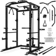 thumbnail image 1 of MITONOS Home Power Cage, 2000LBS Squat Rack with LAT Pulldown, Multi-Function Weight Cage Strength Training Machine, Workout Cage with More Attachments for Home Gym Garage, BK, 1 of 9